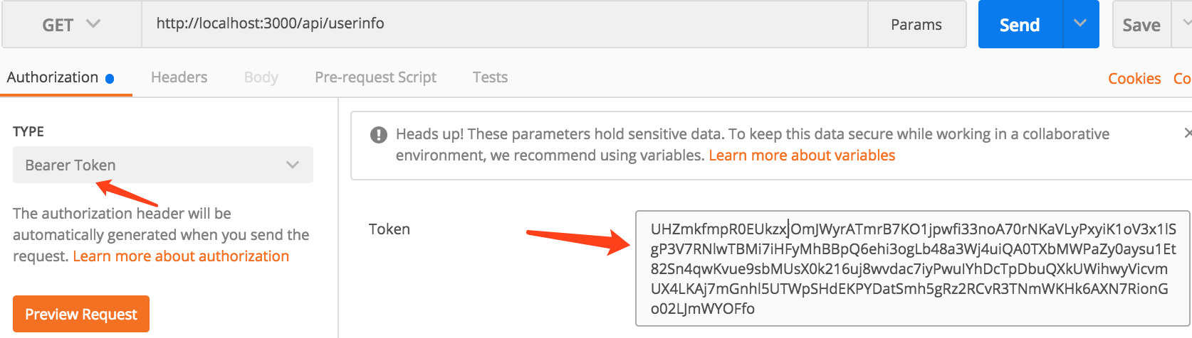 postman access protected resource bearear token settings.png